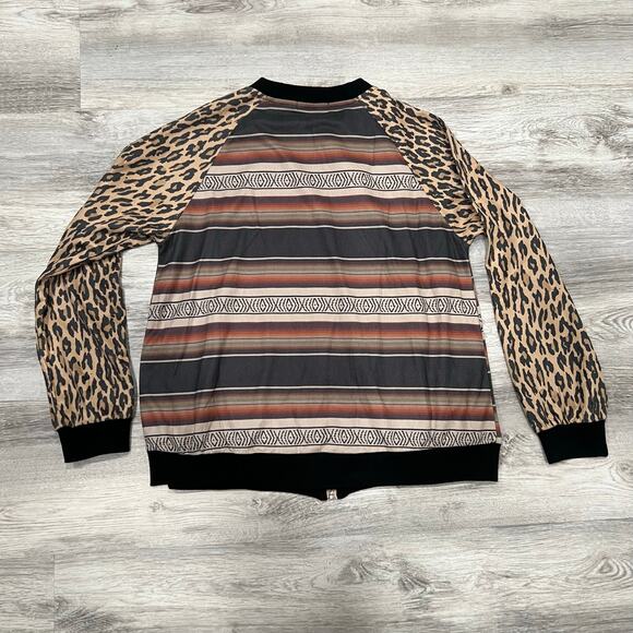 Aztec Leopard Print Bomber Jacket Western Style Full Zip Lightweight Size M - Picture 2 of 2